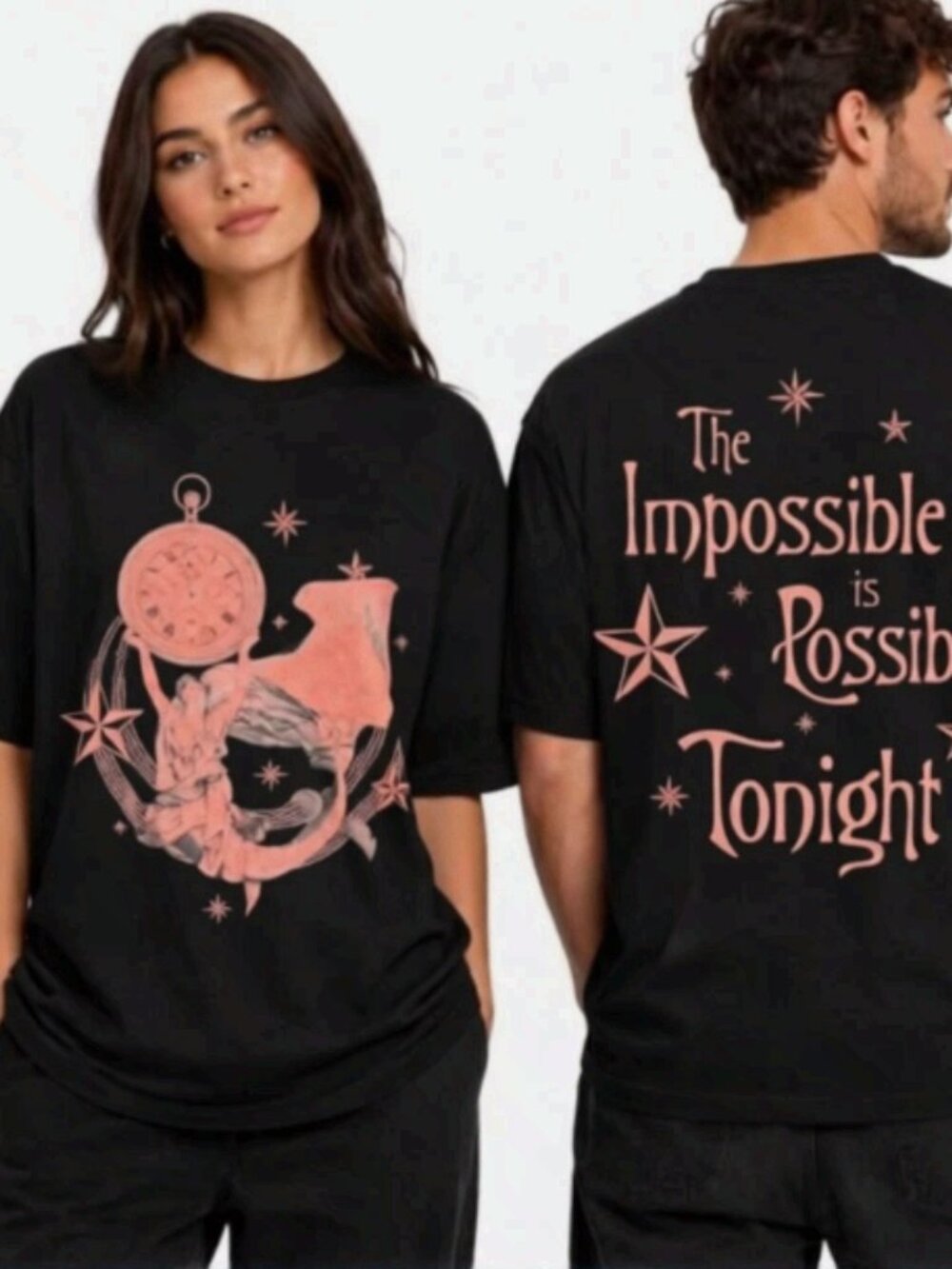 NWT The Impossible Is Possible Tonight Clock Stars Graphic Tee Black